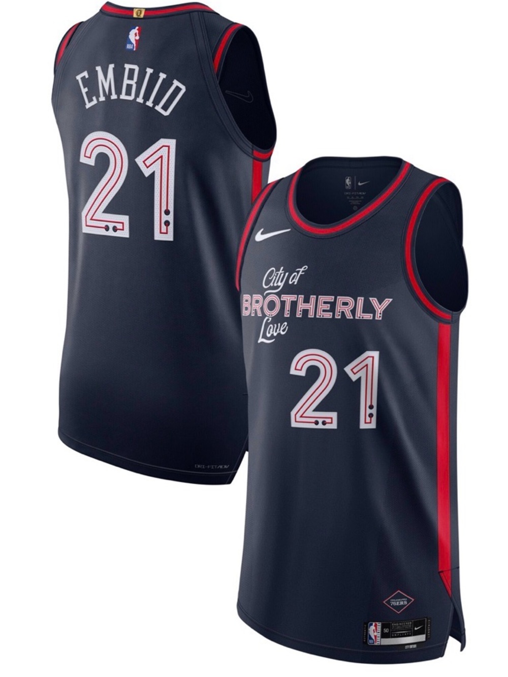 Nike 76ers City of Brotherly Love Jersey - Navy- Joel Embid